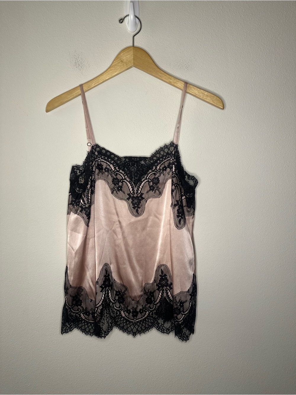 Alice and Olivia Sondra lace trim silk slip cami tank blush pink black size M